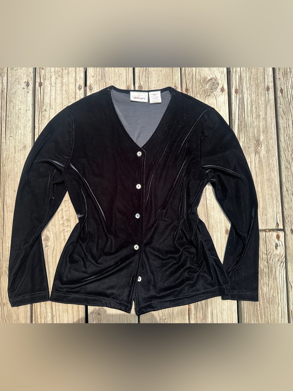 Vtg 90s Worthington Black Velvet Cardigan with Mother of Pearl Buttons, Size: S